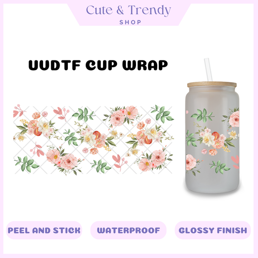 Pink floral spring UVDTF DIY Cup Wrap for Cups, permanent