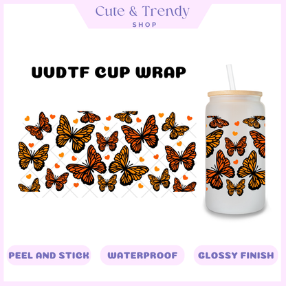 Uvdtf butterfly monarca  diy wrap  to personalize cups, permanent, waterproof, easy to apply