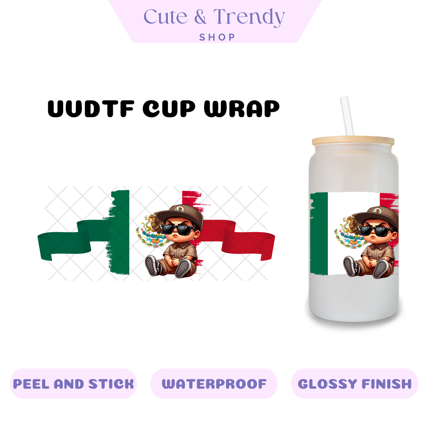 Chicano Mexico Flag UVDTF Wrap for 16oz Cups