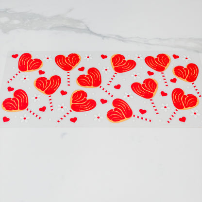 UVDTF valentine red lollipop cup wrap, permanent, waterproof, easy to apply