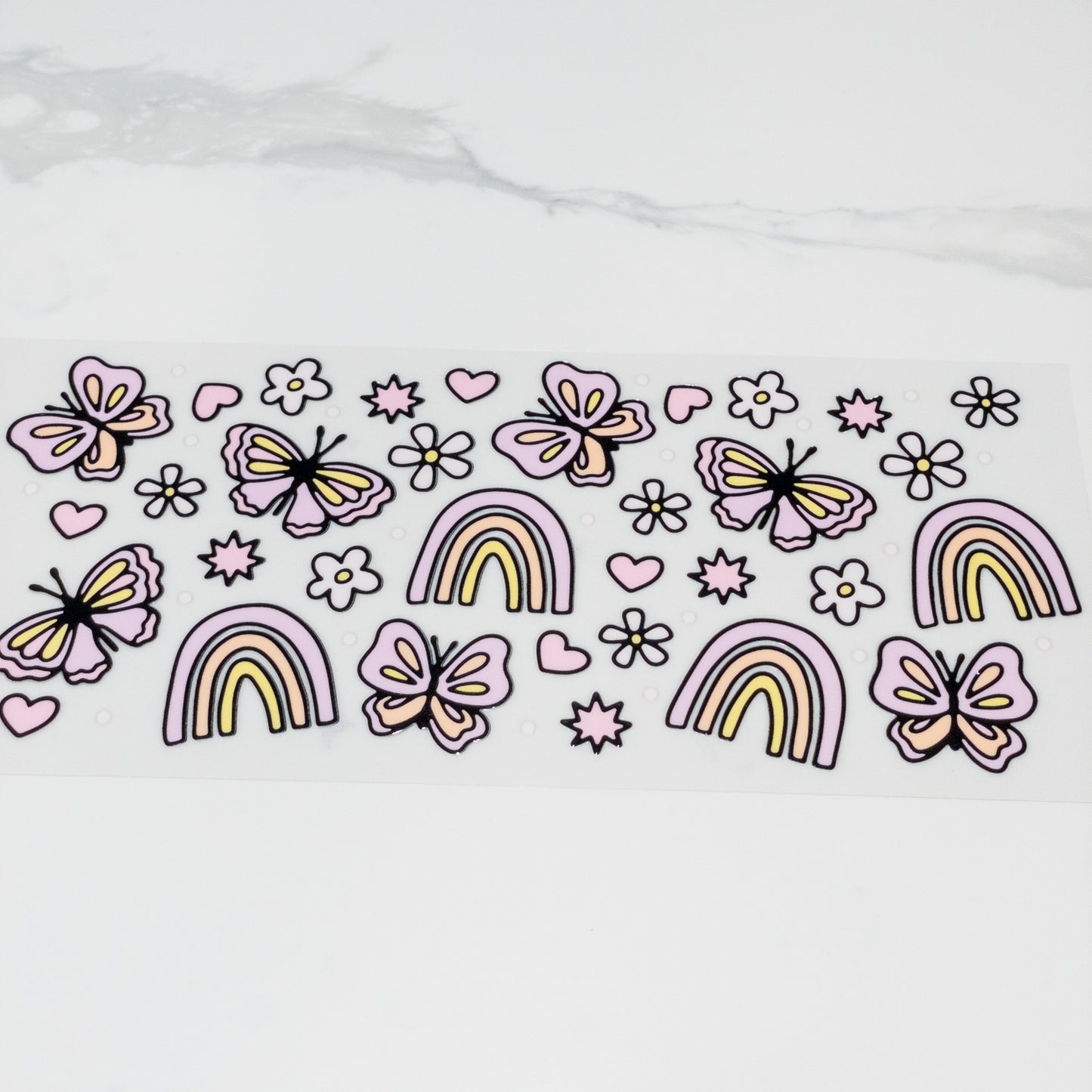 UVDTF butterfly rainbow floral cup wrap, permanent, waterproof, easy to apply