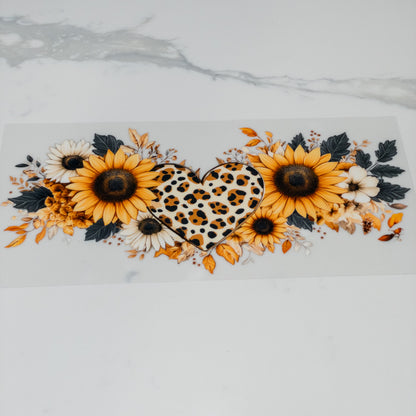 UVDTF Cheetah heart sunflower  wrap, permanent, waterproof, easy to apply