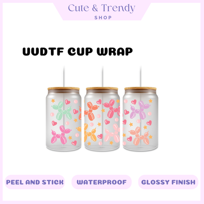 Colored Balloon dogs Hearts UVDTF Wrap for 16oz Cups Double sided