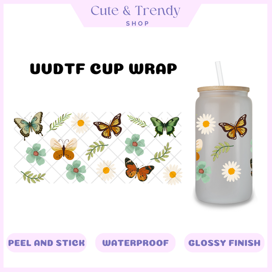 Butterflies floral spring UVDTF DIY Cup Wrap for Cups, permanent