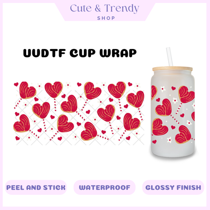 UVDTF valentine red lollipop cup wrap, permanent, waterproof, easy to apply