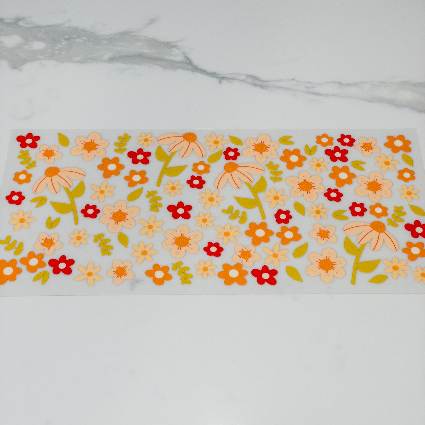 Uvdtf orange cream floral wrap  to personalize cups, permanent, waterproof, easy to apply