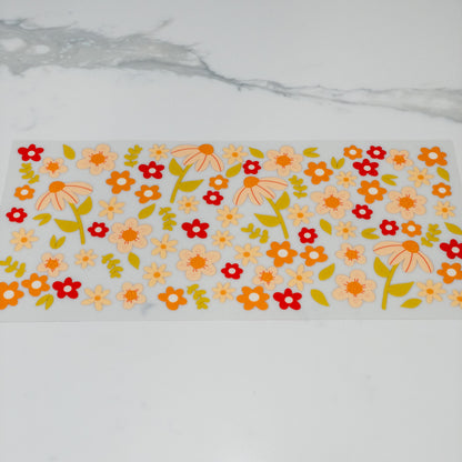 Uvdtf orange cream floral wrap  to personalize cups, permanent, waterproof, easy to apply