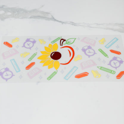 UVDTF Apple sunflower teacher school cup wrap, permanent, waterproof, easy to apply