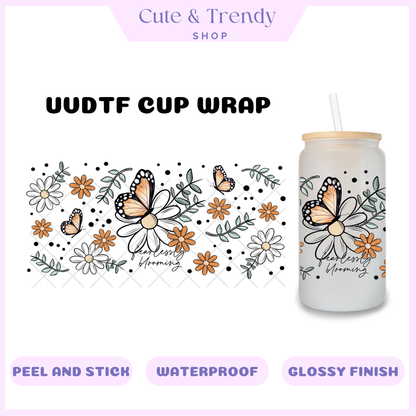 Uvdtf  white daisies butterfly floral diy wrap  to personalize cups, permanent, waterproof, easy to apply