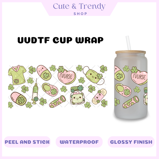 Lucky Nurse health  UVDTF green st patrick doctor cup wrap, permanent, waterproof, easy to apply