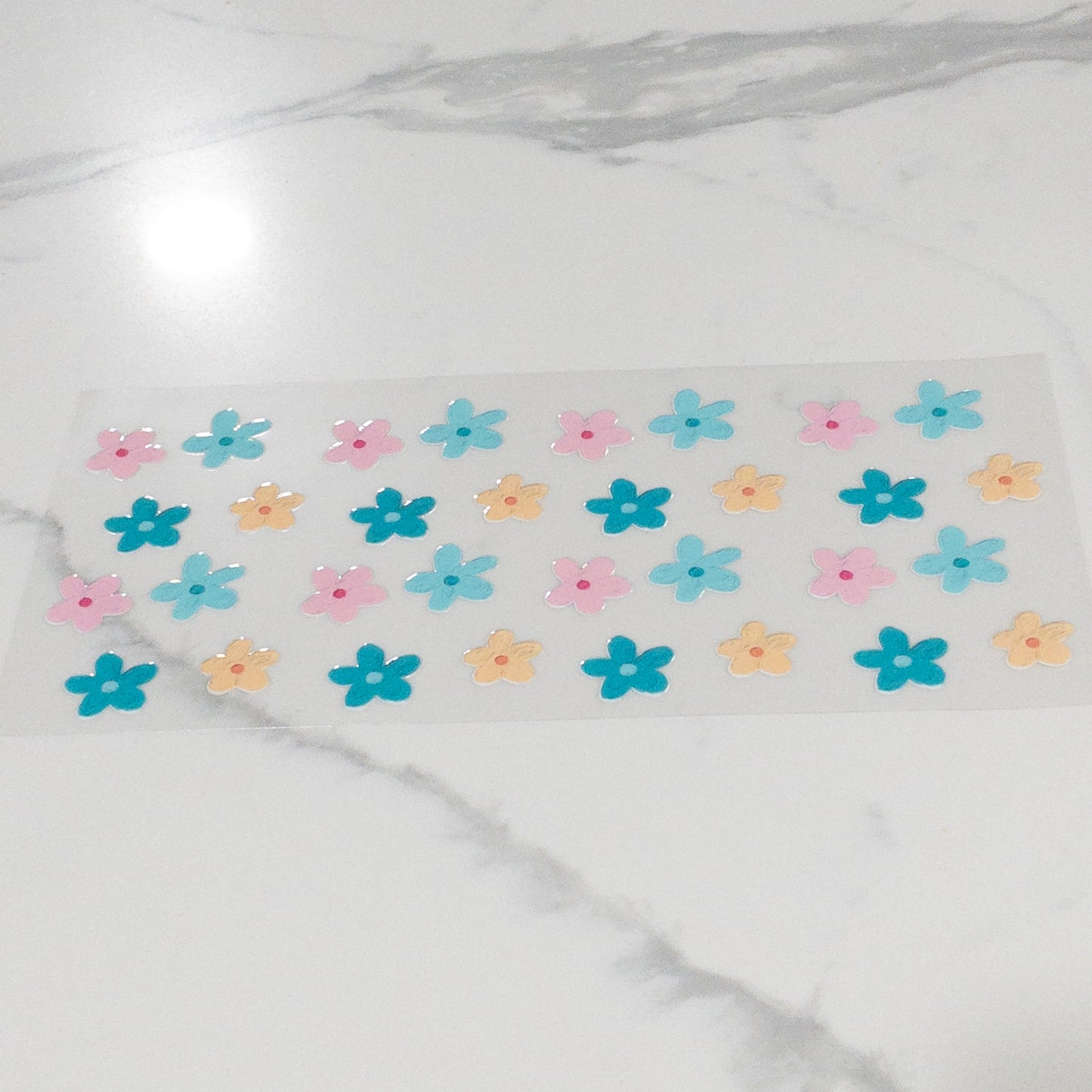 FLORAL BLUE PINK YELLOW FLOWERS for Cups UV DTF Wraps