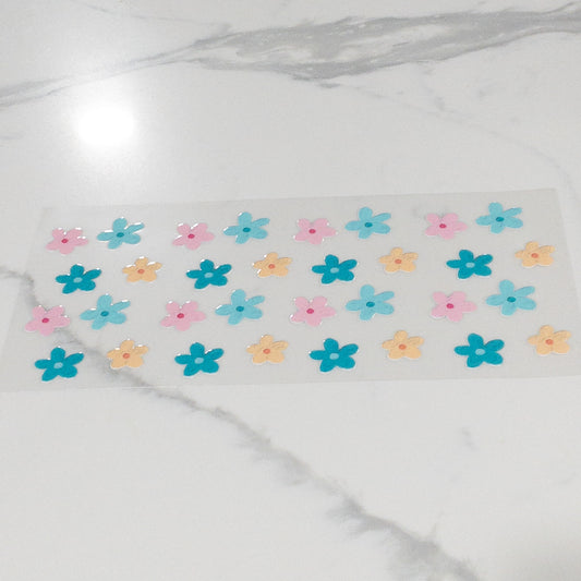 FLORAL BLUE PINK YELLOW FLOWERS for Cups UV DTF Wraps