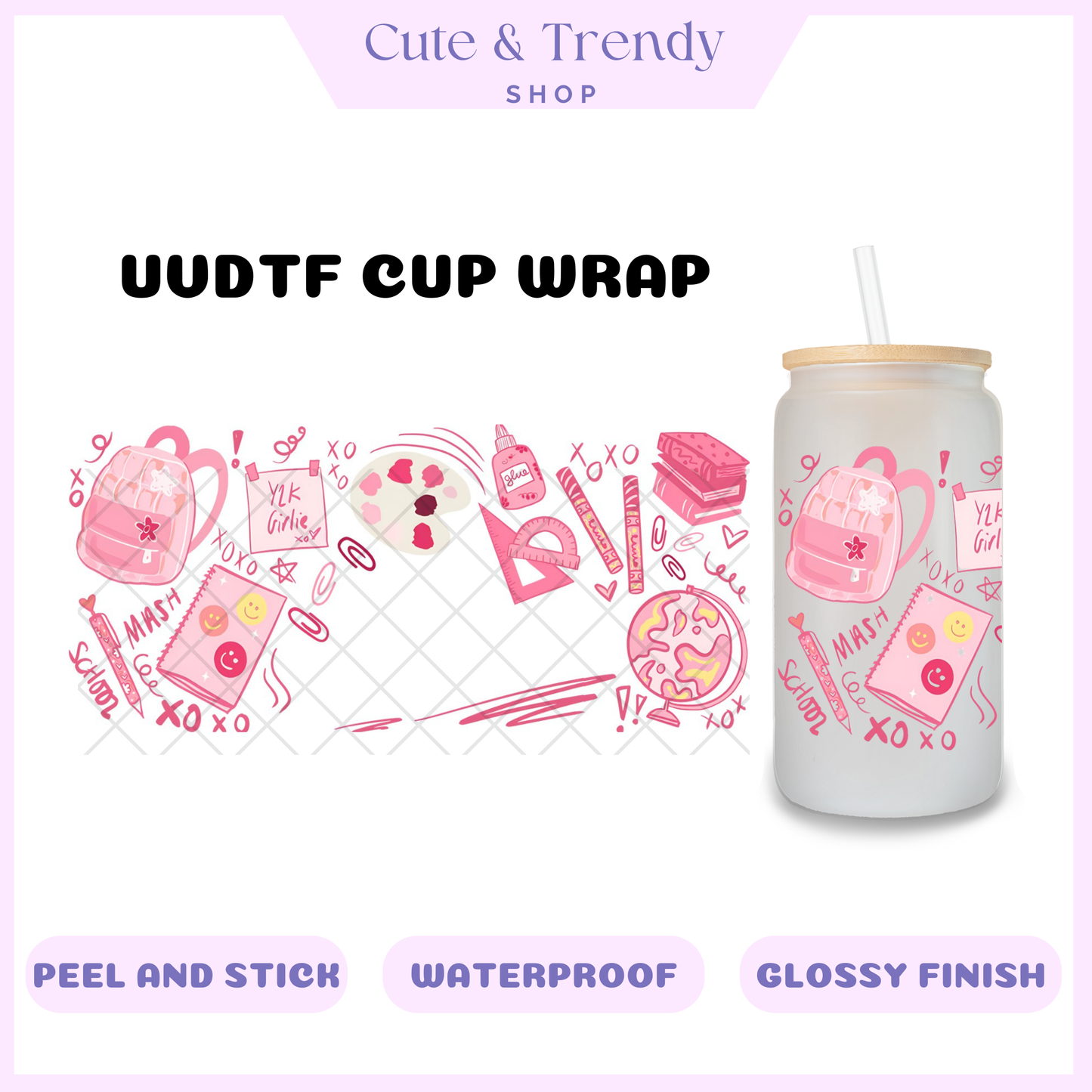 UVDTF back to school teacher student cup wrap, permanent, waterproof, easy to apply