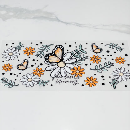 Uvdtf  white daisies butterfly floral diy wrap  to personalize cups, permanent, waterproof, easy to apply