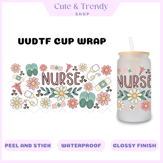 UVDTF Nurse daisies cup wrap, permanent, waterproof, easy to apply