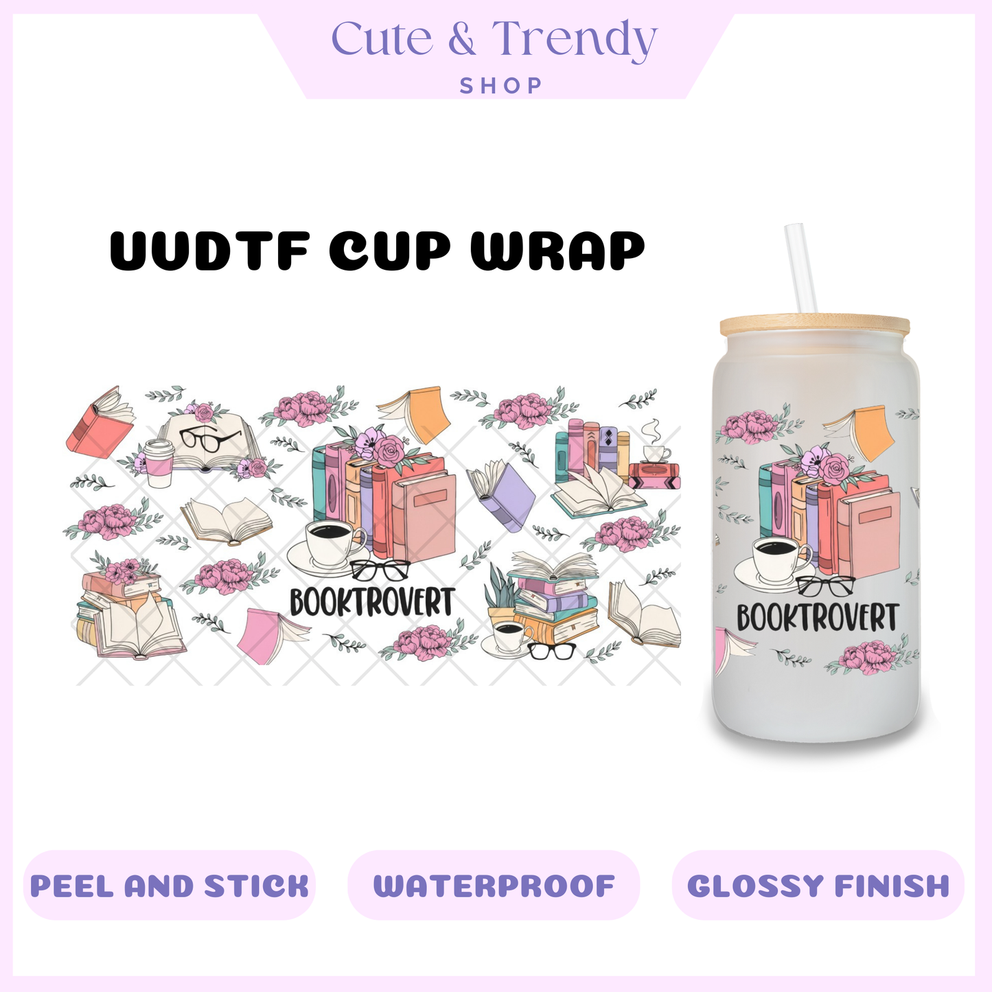 UVDTF booktrovert introvert reader DIY Wrap to personalized cups, permanent, waterproof, easy to apply