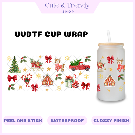 CHRISTMAS RED TRUCK UVDTF 16 OZ CUP WRAP