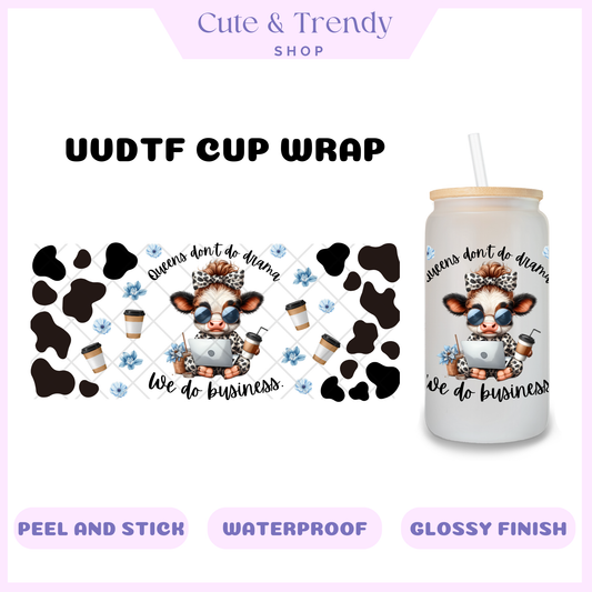 HIghland Cow BUSINESS QUEEN permanent uvdtf cup wraps for 16oz cups