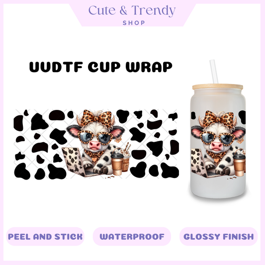 HIghland Cow BLACK SPOTS permanent uvdtf cup wraps for 16oz cups