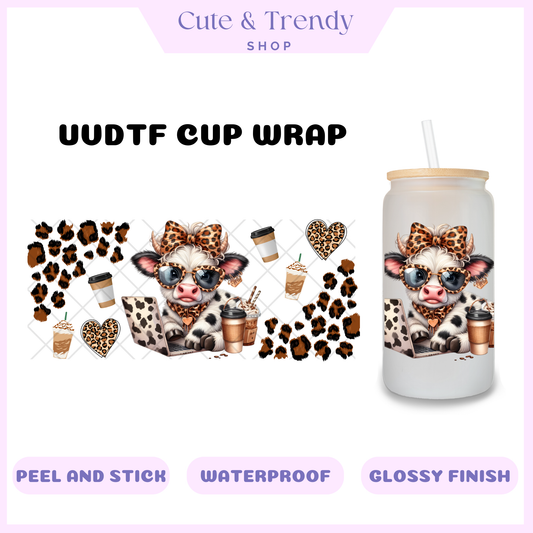 Highland Cow CHEETAH HEART  Uvdtf Cup Wraps for 16oz Cups