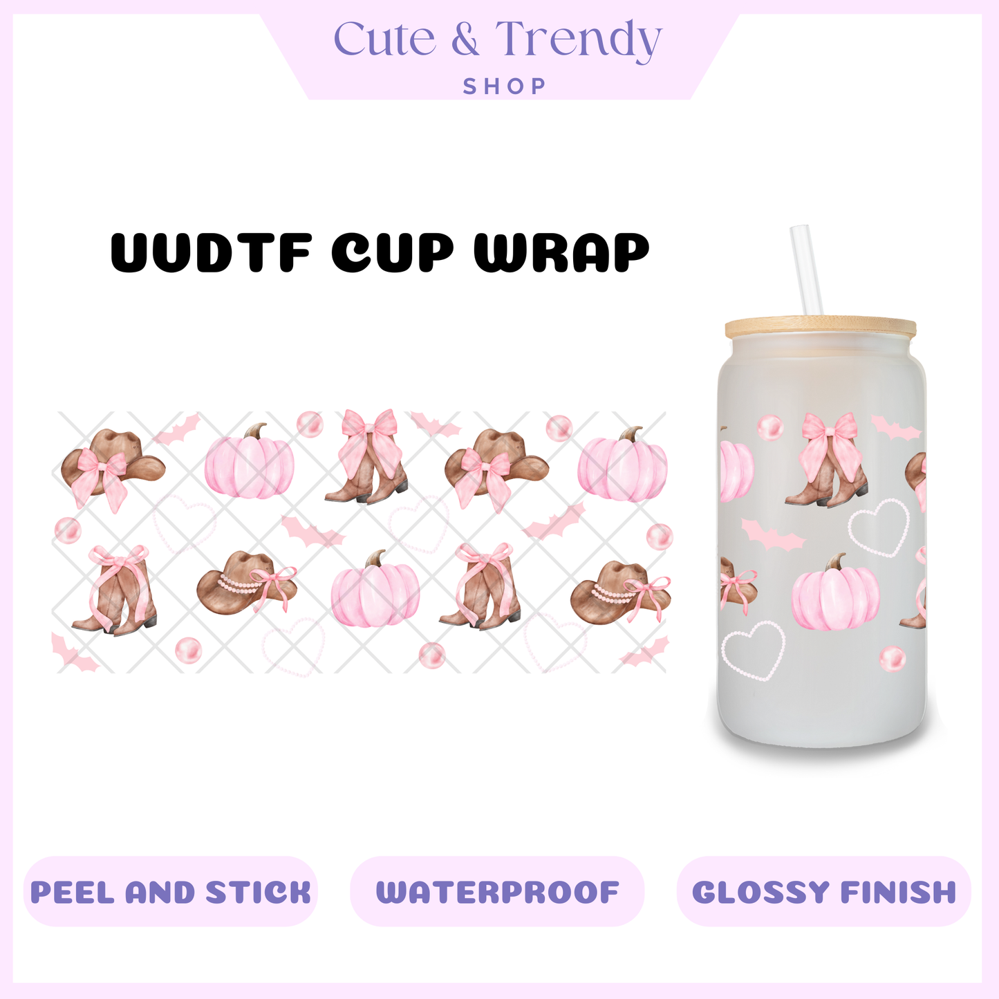 FALL PINK PUMPKIN WESTERN UVDTF Wrap for 16oz Cups