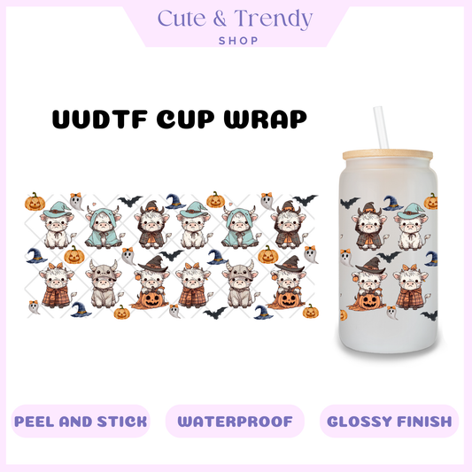 HALLOWEEN HIGHLAND COW SPOOKY UVDTF Wrap for 16oz Cups