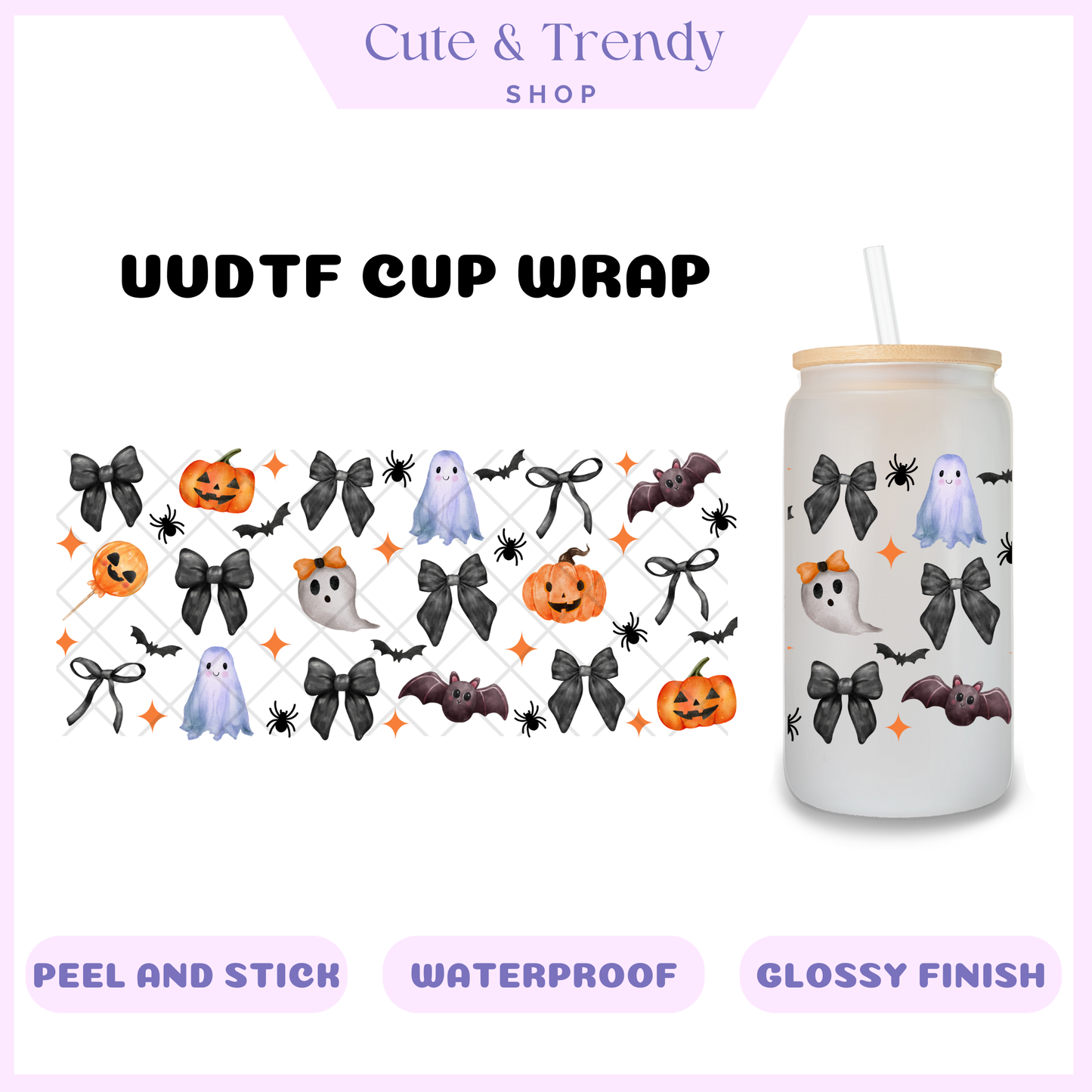 BLACK BOW COQUETTE HALLOWEEN UVDTF Wrap for 16oz Cups