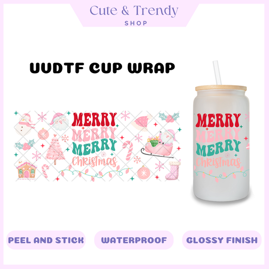 MERRY MERRY MERRY CHRISTMAS UVDTF 16oz cup wrap