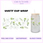 UVDTF DIY, green coquette floral, leaves, stickers, permanent,  Cup Decal