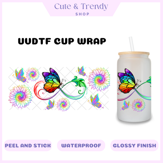 UVDTF Autism Infinity Buteerflt Cup wrap, DIY, permanent, waterproof, easy to apply