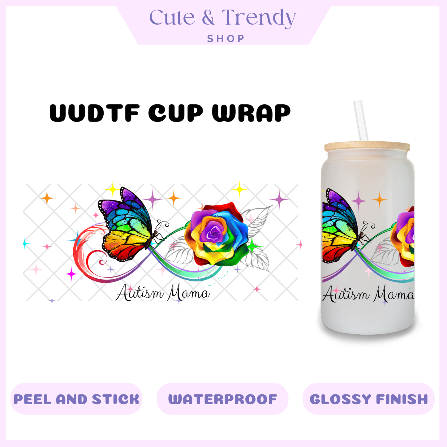 UVDTF Autism Mama DIY, stickers, permanent,  Cup Wrap, infinity