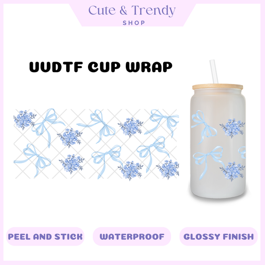 UVDTF Blue Coquette Bows Floral  DIY, stickers, permanent, Cup Wrap