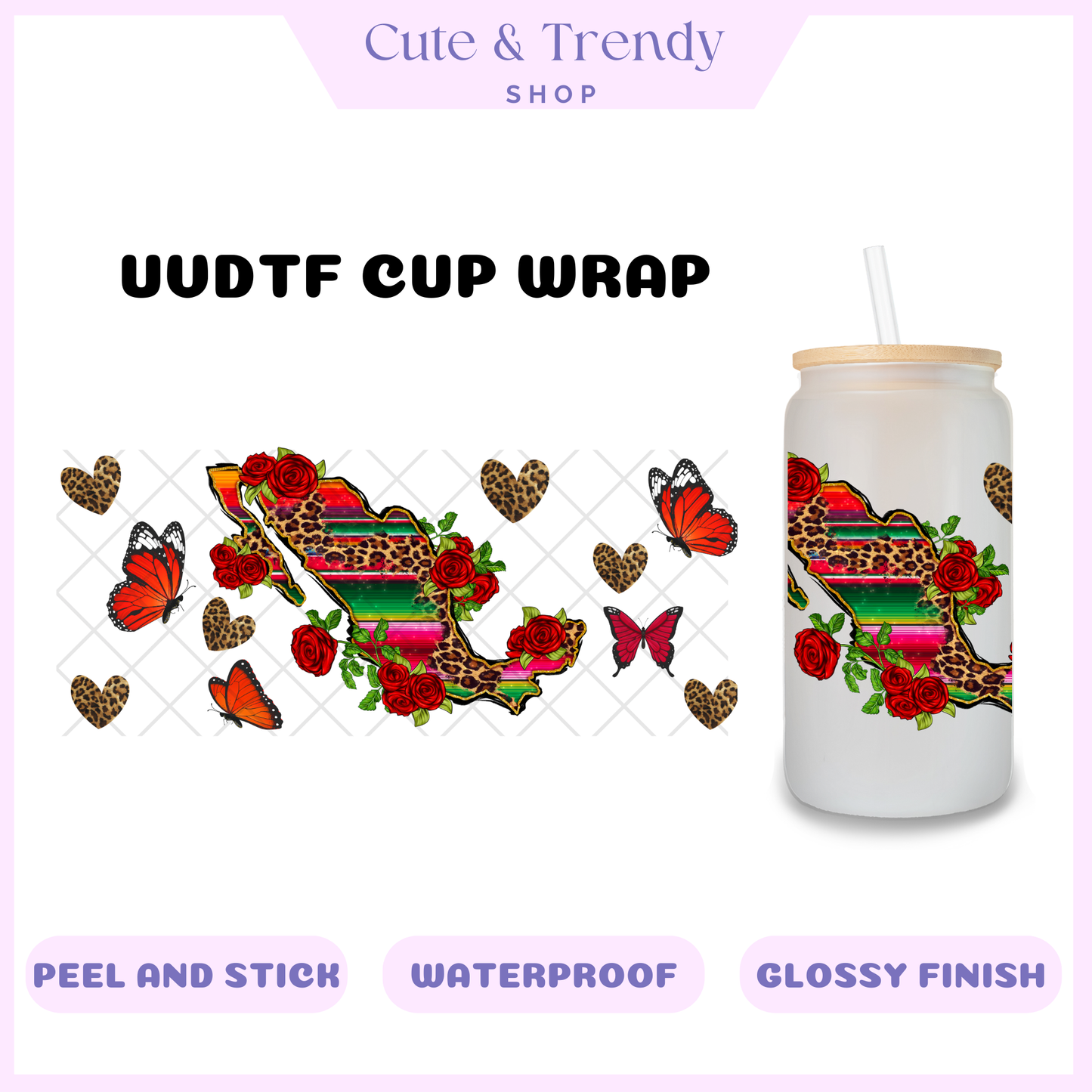 UVDTF Mexico Hispanic  DIY Wrap to personalized cups, permanent, waterproof, easy to apply