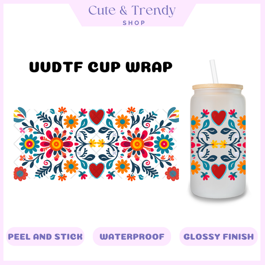 UVDTF Talavera Style DIY, stickers, permanent, hispanic Cup Wrap