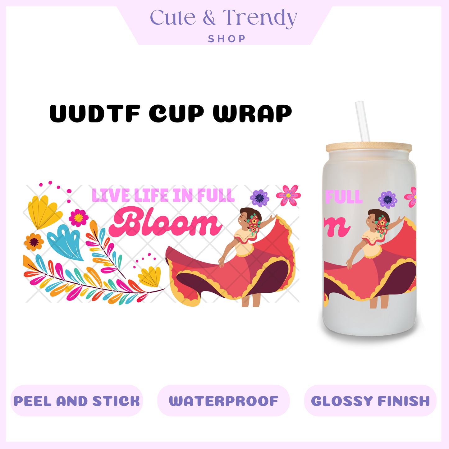 UVDTF quotes, enjoy life, cup wrap, DIY, sticker, permanent