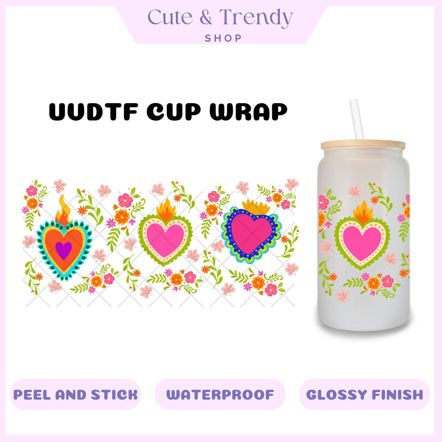 corazon sagrado. UVDTF Wrap for 16oz Cups