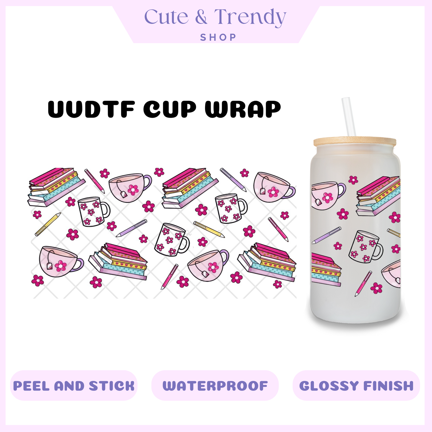 UVDTF tea and books wrap, permanent, waterproof, easy to apply