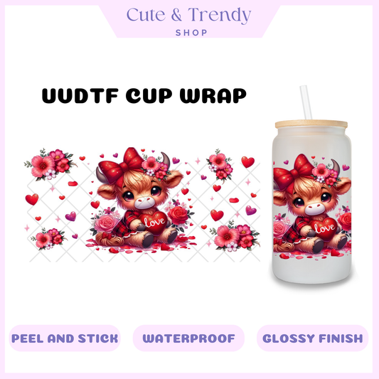 Uvdtf  valentine love highland diy wrap  to personalize cups, permanent, waterproof, easy to apply