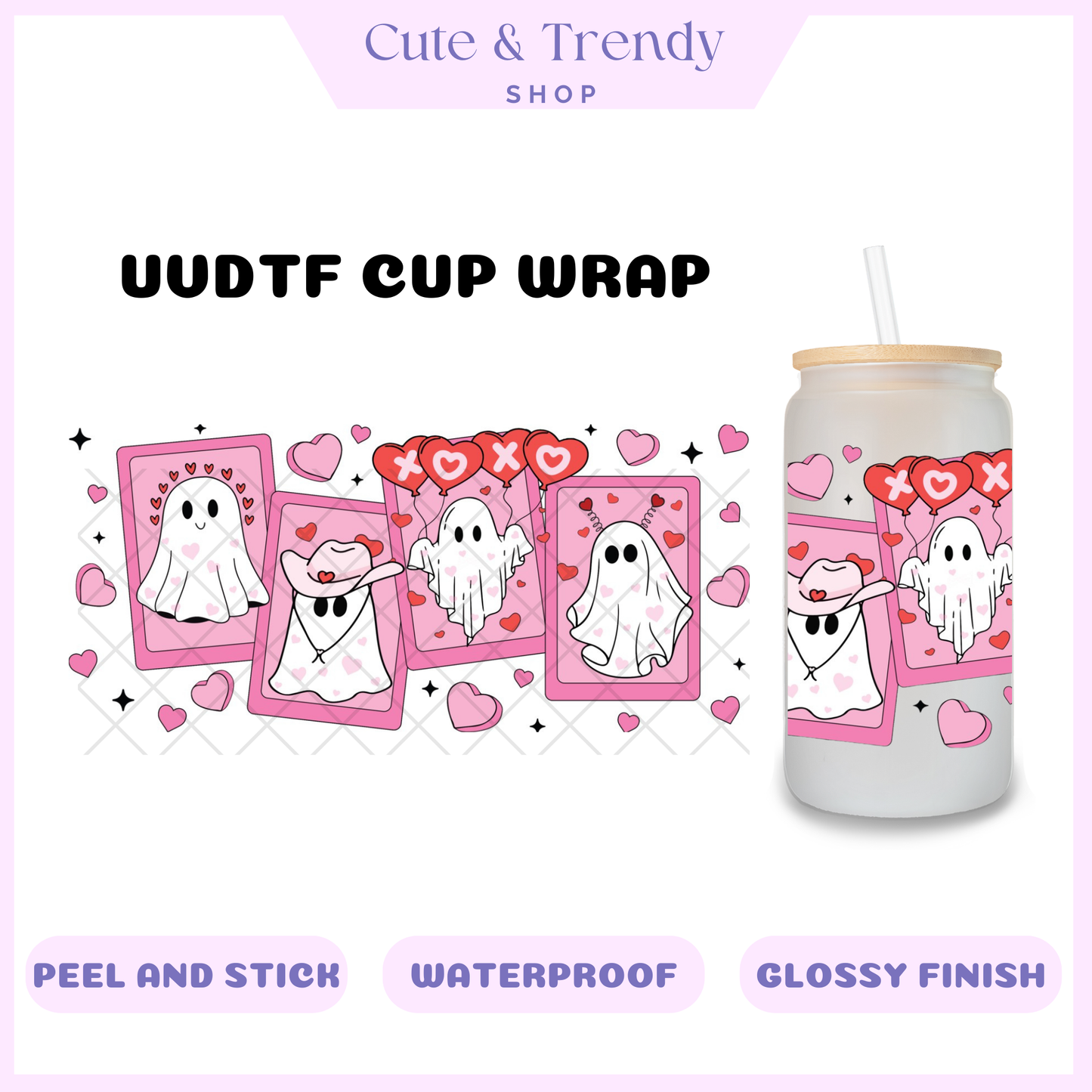 UVDTF ghost valentine xo cup wrap, permanent, waterproof, easy to apply