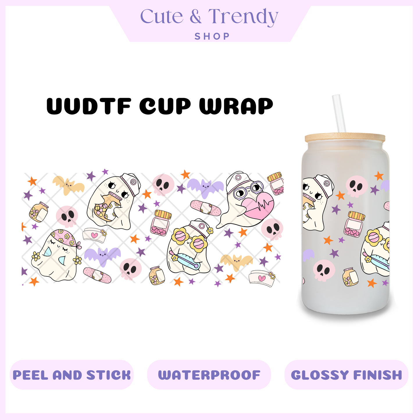 Spooky Nurses Ghost UVDTF Wrap for 16oz Cups