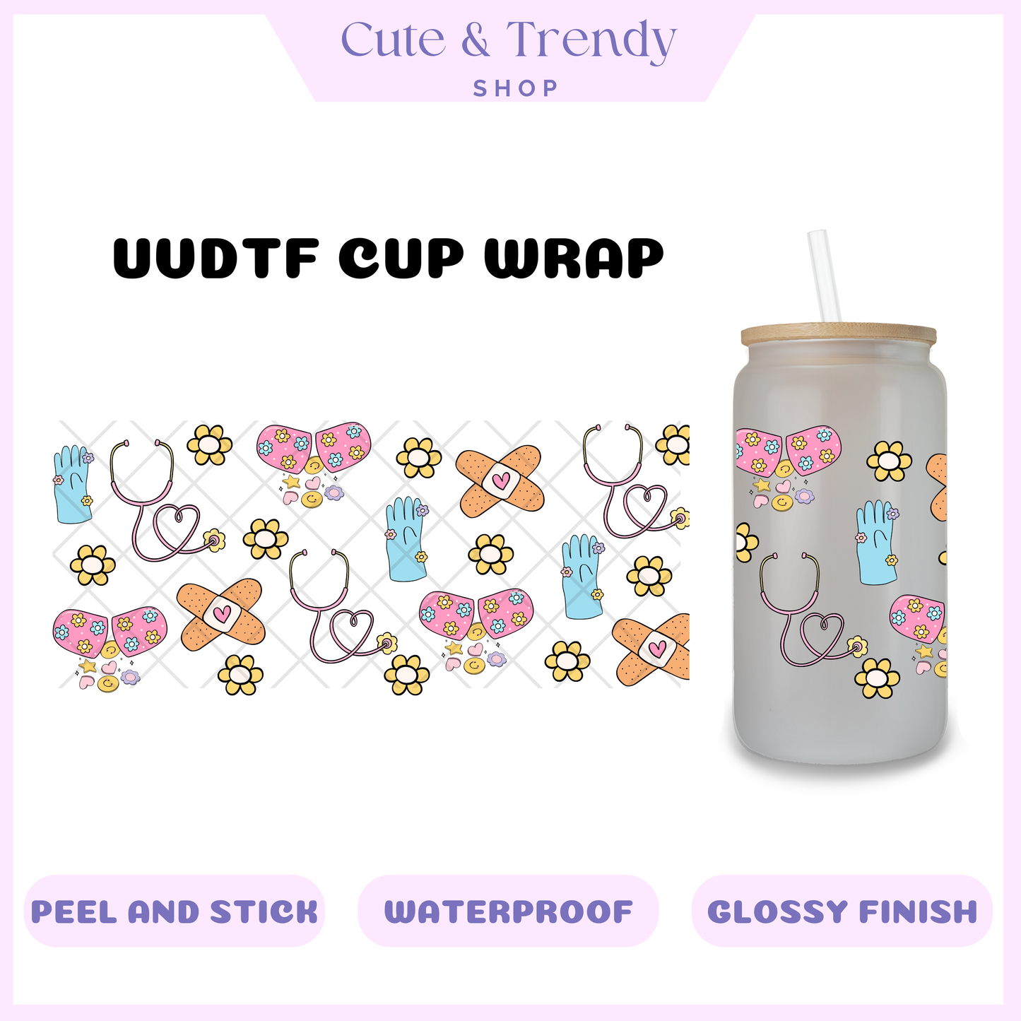 Medical Nurse Stethescope UVDTF Cup Wrap double sided