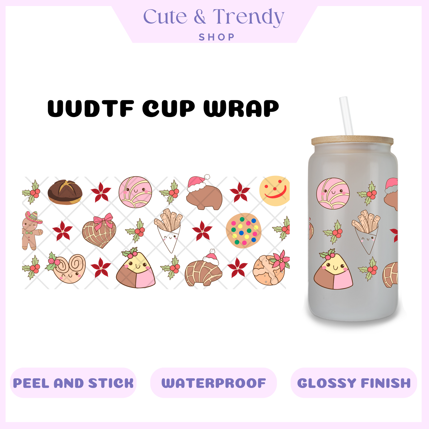 christmas pan dulce UVDTF Cup Wrap double sided