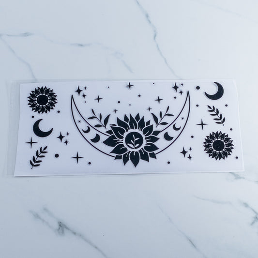 Sun Moon and Stars BLACK OUTLINE UV DTF Wraps FOR 16OZ CUPS